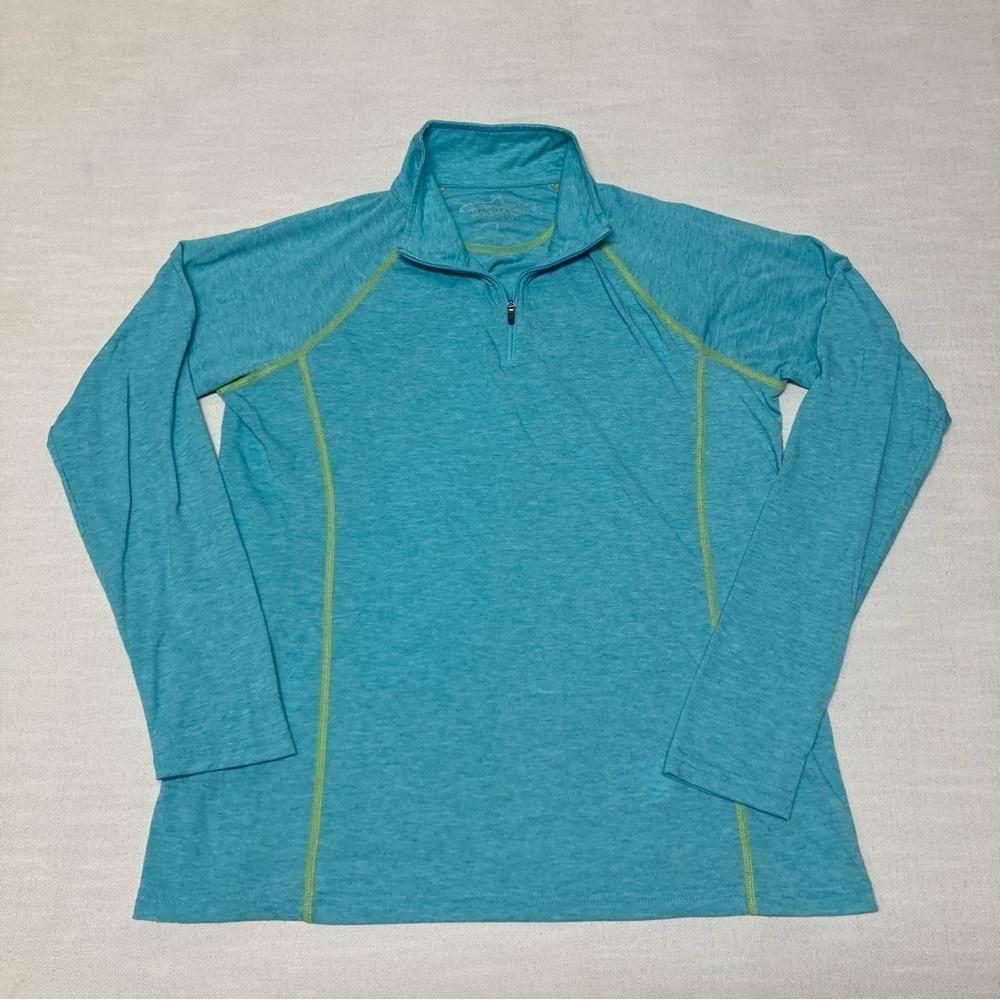 Orvis Trout Bum Drirelease Quarter Zip in Blue and Green - Size Small